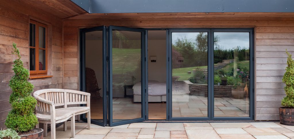 Black aluminium bifold door