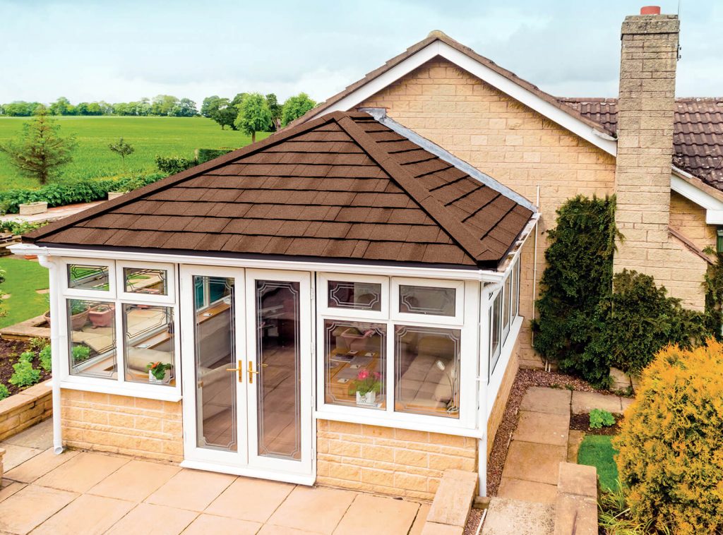 Brown tiled conservatory roof