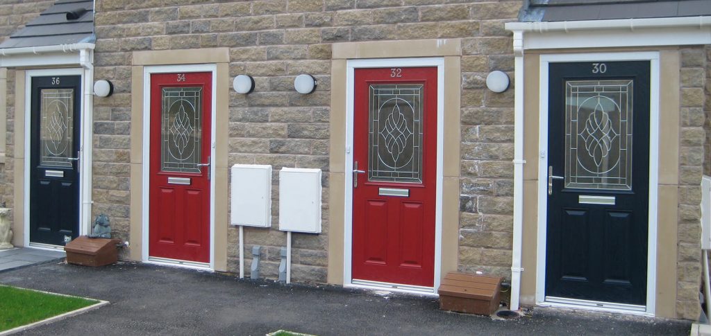 Red and blue composite doors