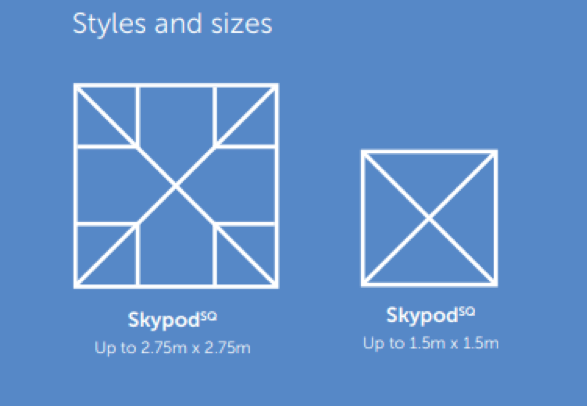 Skypod styles and sizes diagram