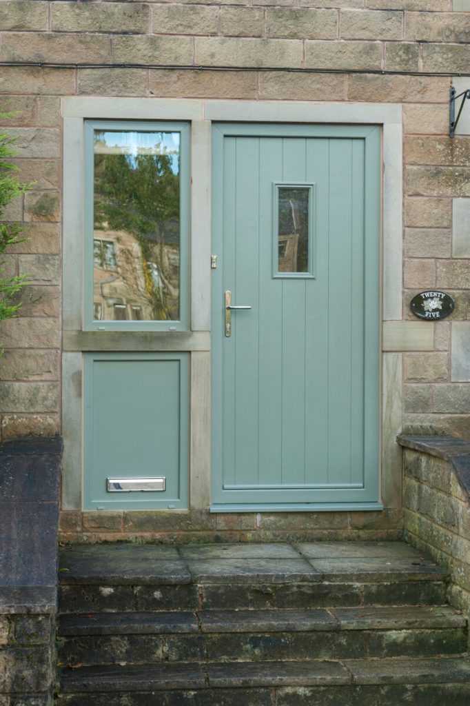 uPVC entrance door with side panel in Chartwell Green