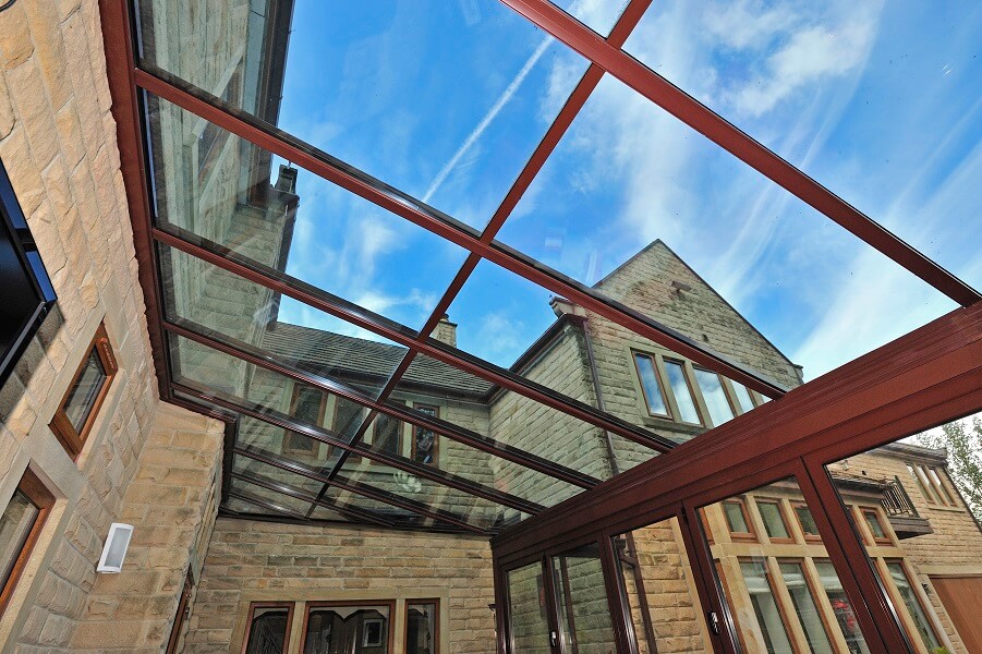 Glass aluminium conservatory roof in brown