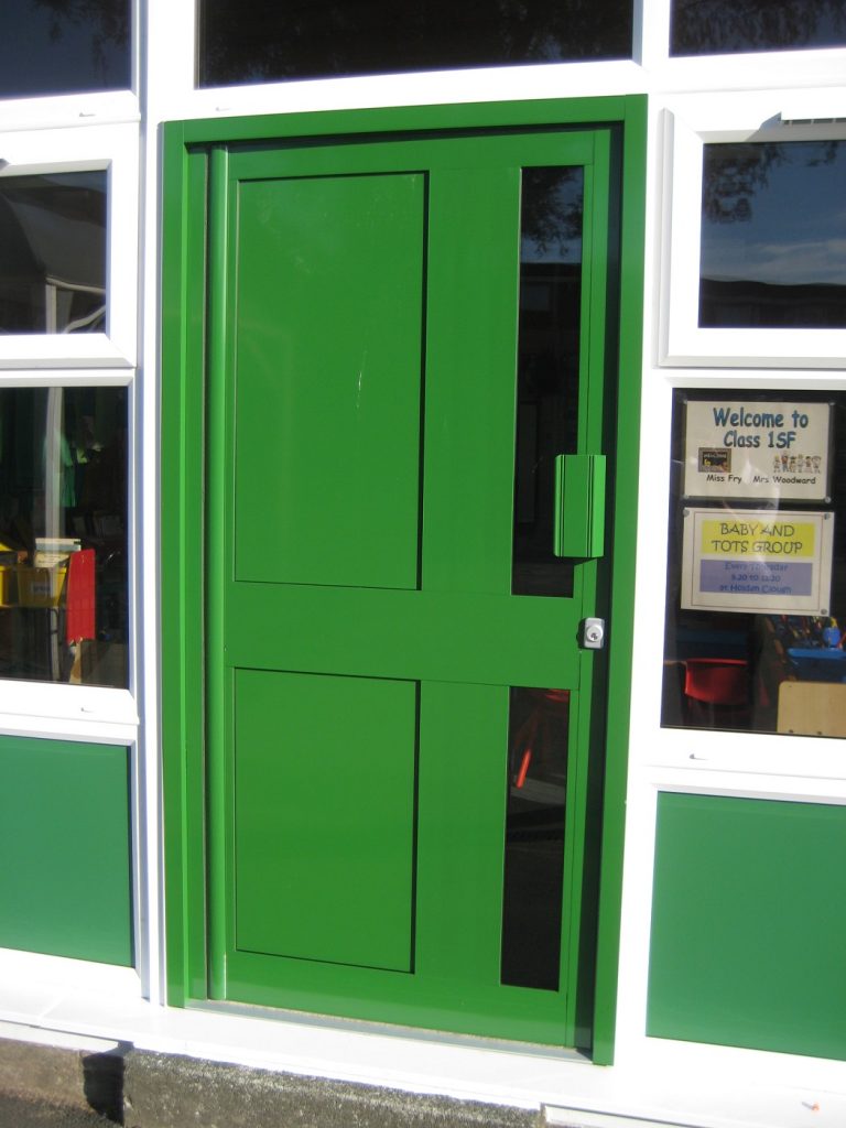 Bespoke green commercial aluminium door