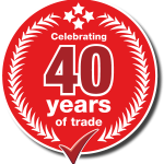 Droylsden Glass 40 years of trade logo.